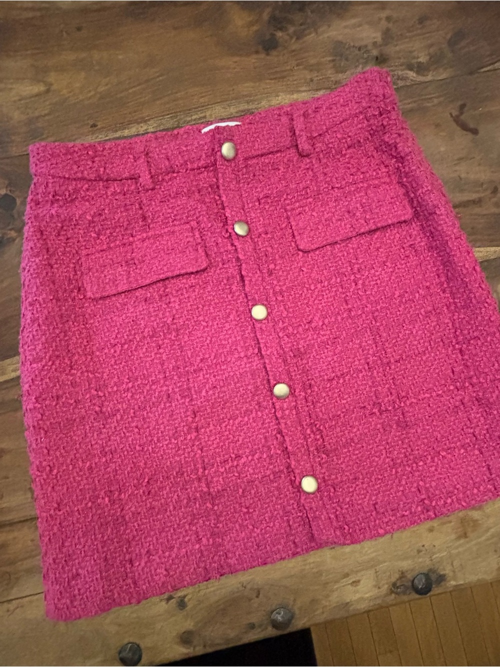 Nine West Hot Pink Bouclé Button-Front Mini Skirt